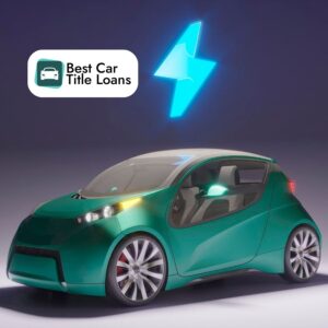 A futuristic electric vehicle driving through an urban landscape, representing the future of EV mobility