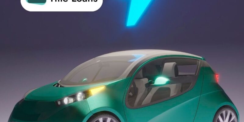 A futuristic electric vehicle driving through an urban landscape, representing the future of EV mobility